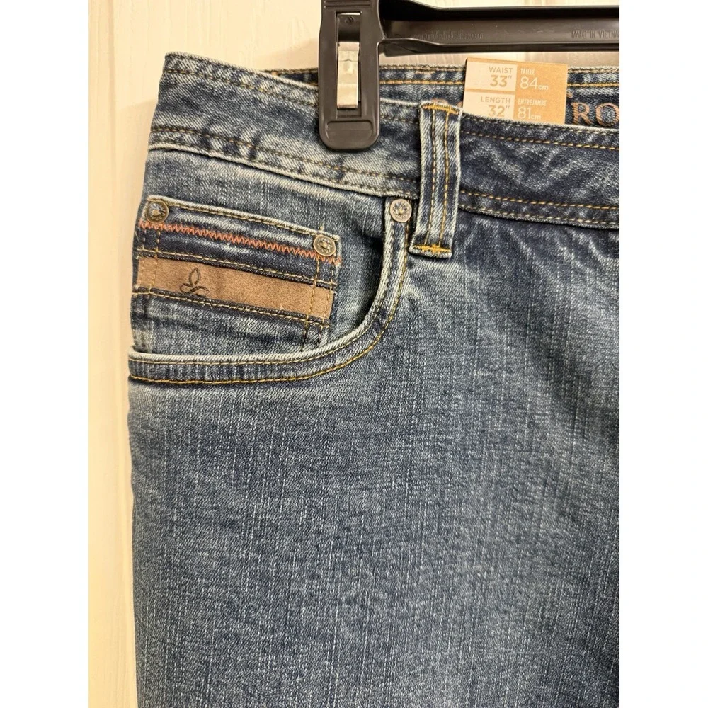 NEW Prana Axiom Jeans Men's 33x32 Stretch Straight Leg Stone Wash Performance